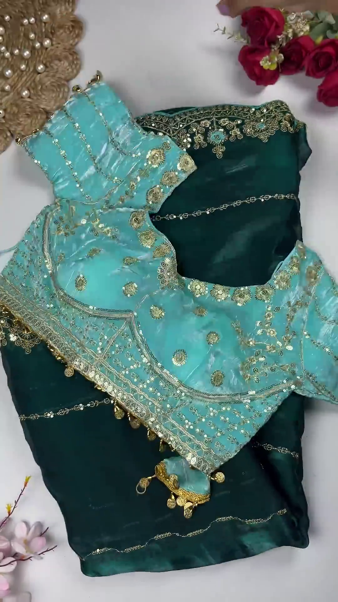 Classic Black & Ivory Heavy Embroidered Designer Blouse with Coin Latkan Border - Image 3