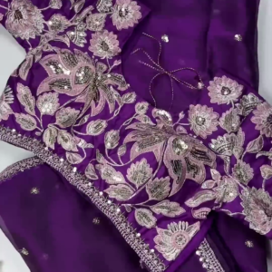 Royal Purple Heavy Embroidered Designer Blouse with Sequin Dupatta Set