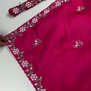Royal Rani Pink Heavy Embroidered Designer Saree with Sequin Accents