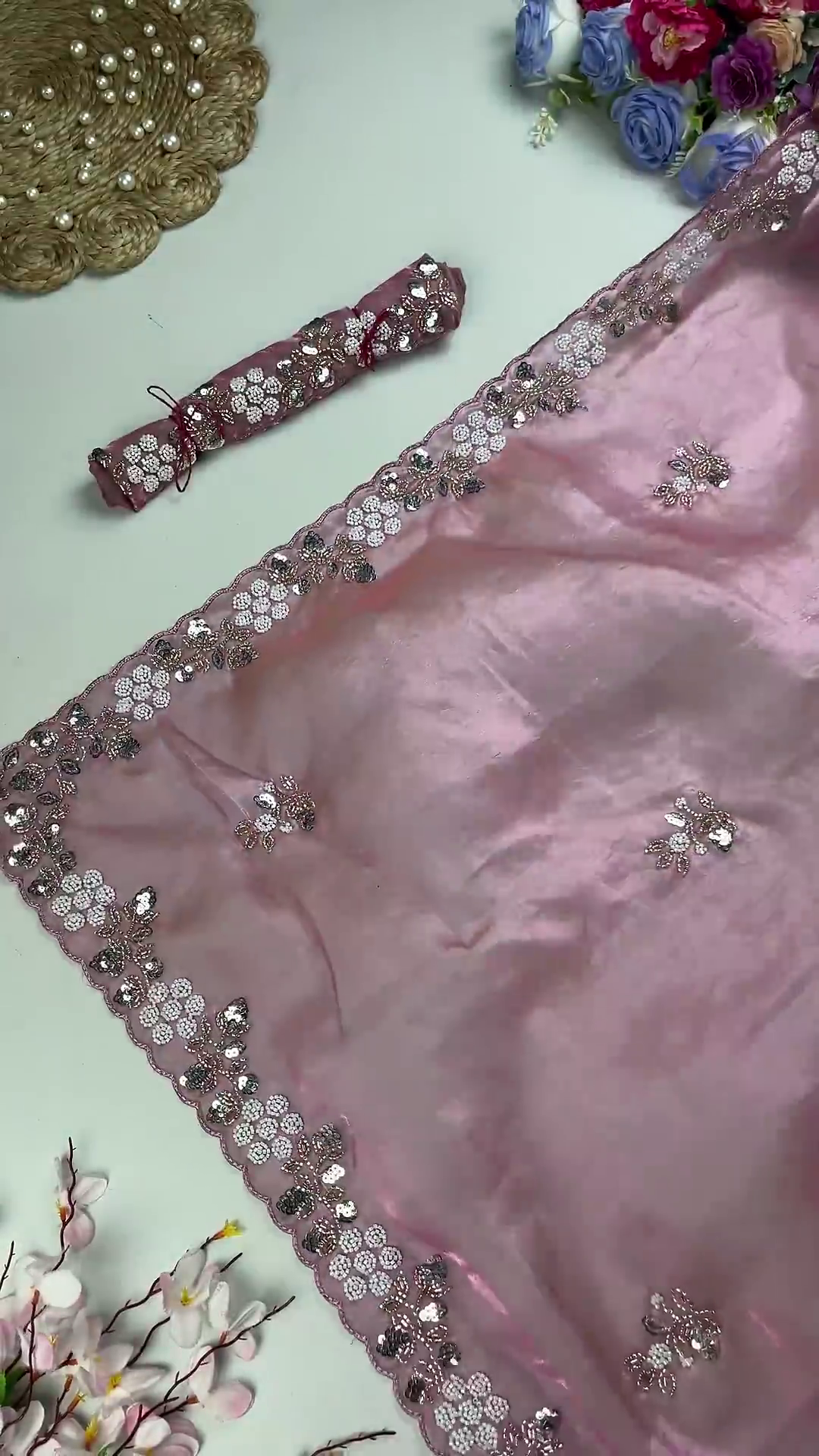 Royal Rani Pink Heavy Embroidered Designer Saree with Sequin Accents - Image 4