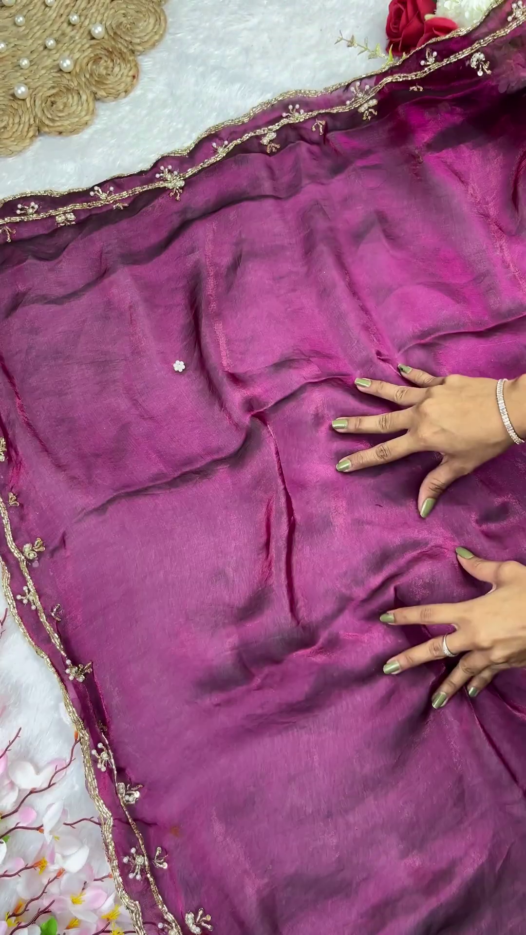 Regal Wine Textured Designer Blouse with Golden Accents - Image 2