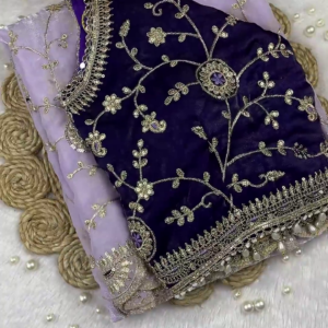 Royal Velvet Grape Blouse with Lilac Organza Saree Set