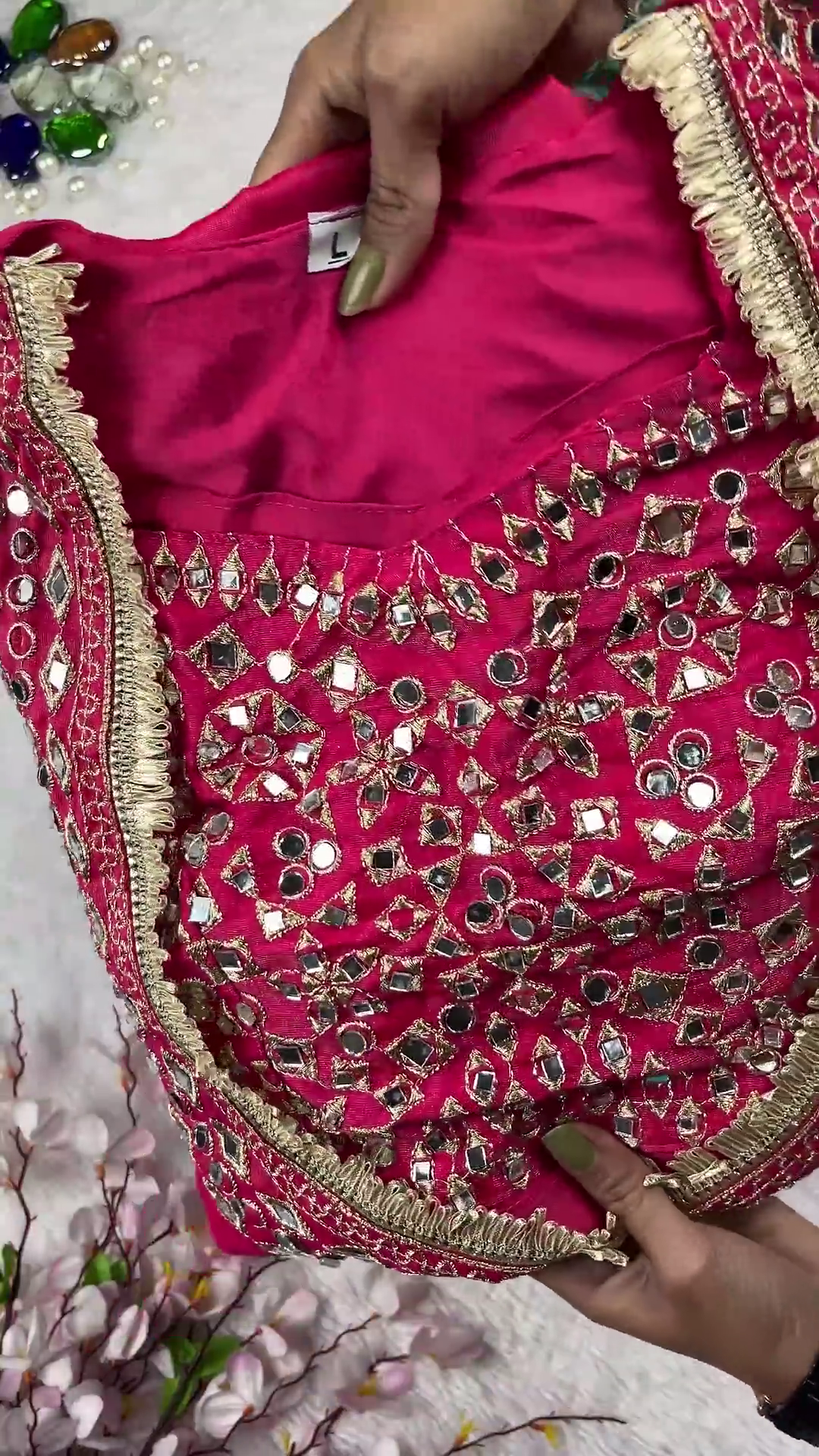 Vibrant Rani Pink Silk Anarkali with Heavy Mirror Artistry - Image 3