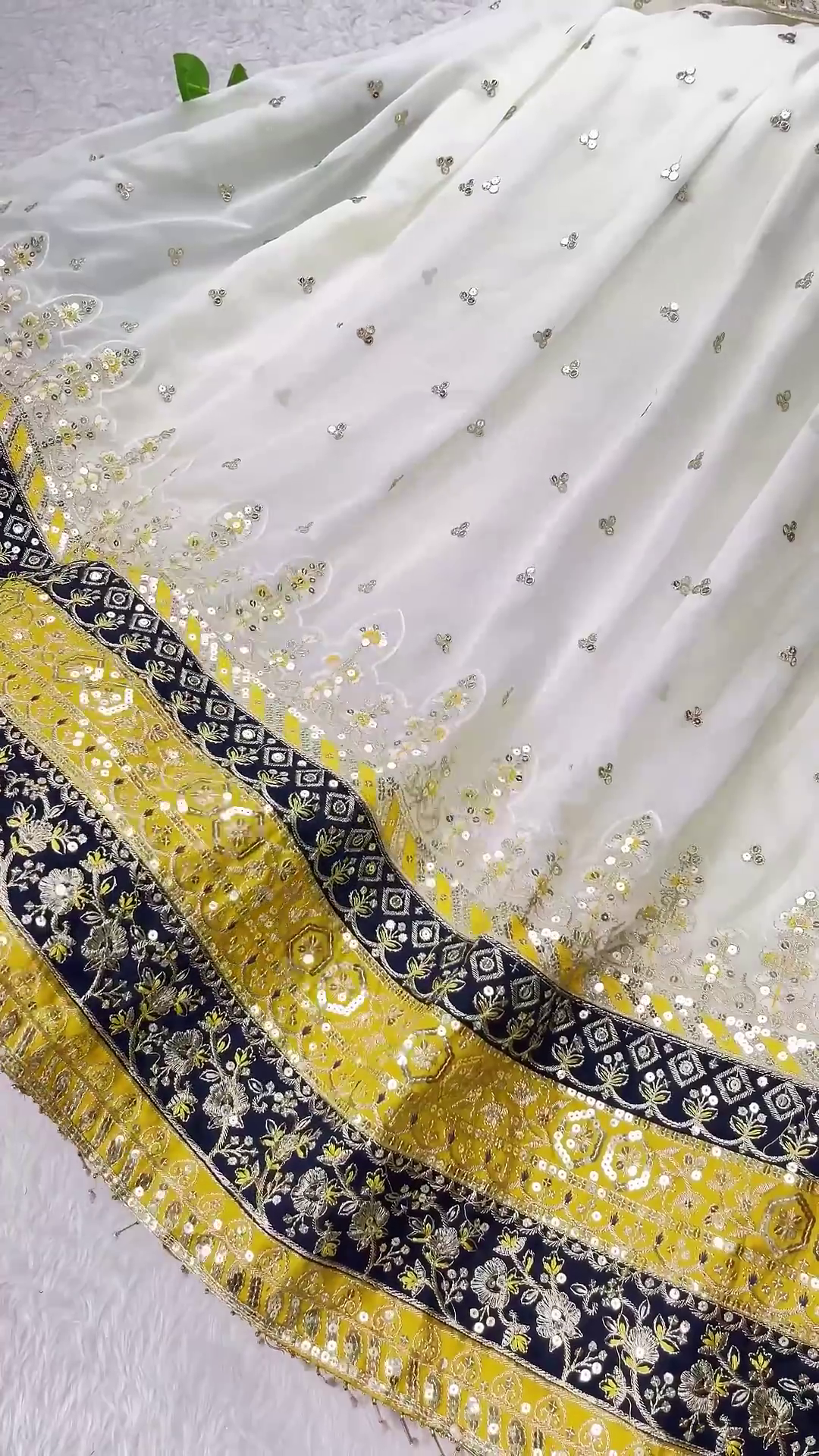Ethereal White Anarkali with Mustard Floral Highlights - Image 2