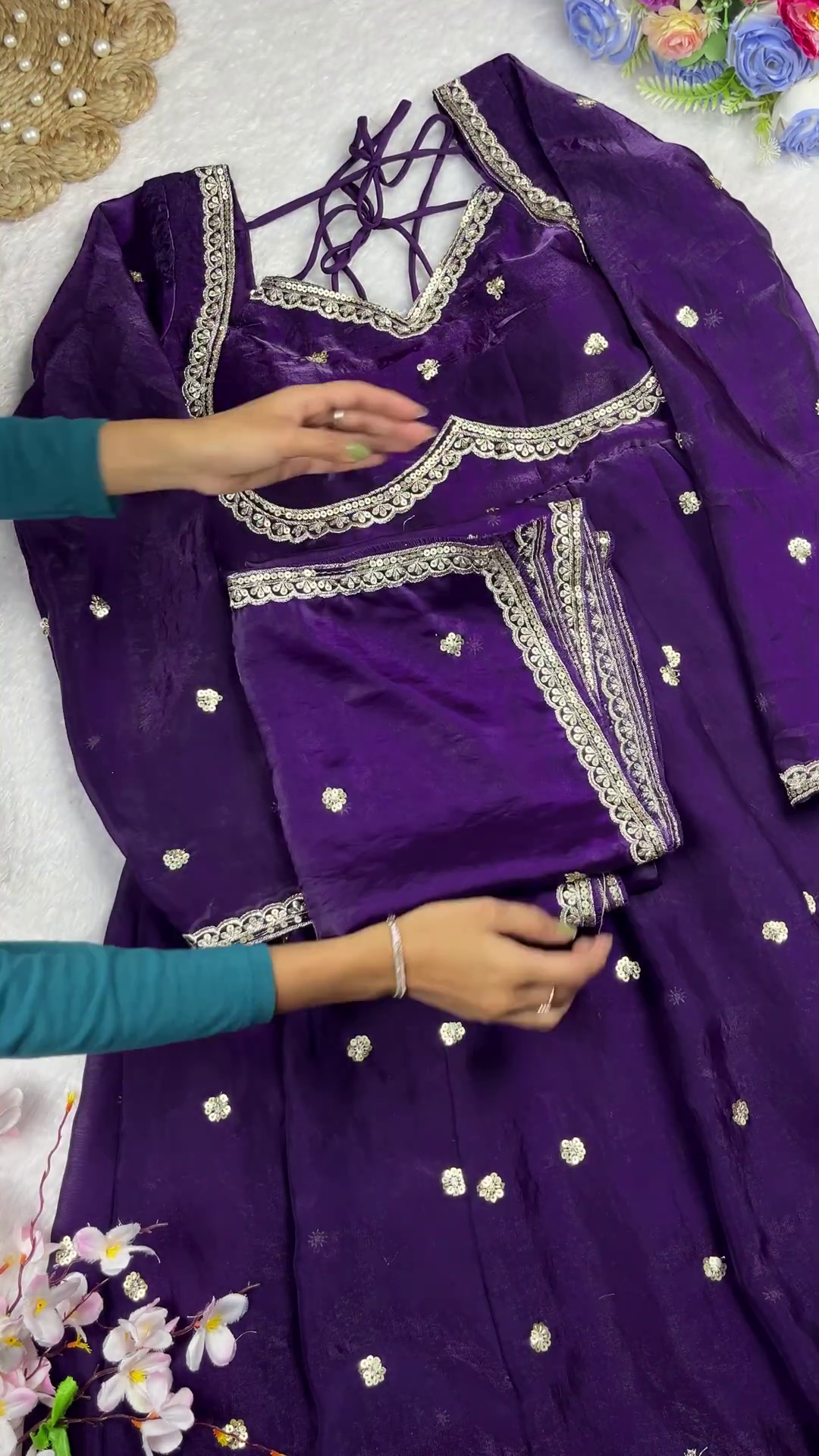 Royal Purple Anarkali with Scalloped Zari Borders - Image 2