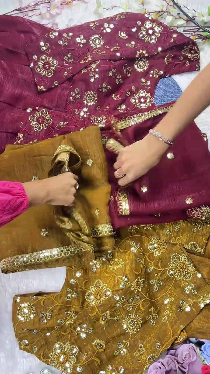 Grand Floral Mirror-Work Peplum Sharara Set - Image 4