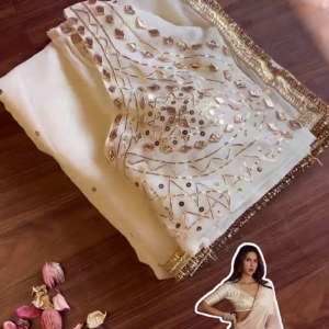 Luminous Cream Saree with Ornate Geometric Artistry