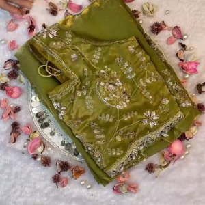 Olive Enchantment Zari-Work Saree Set