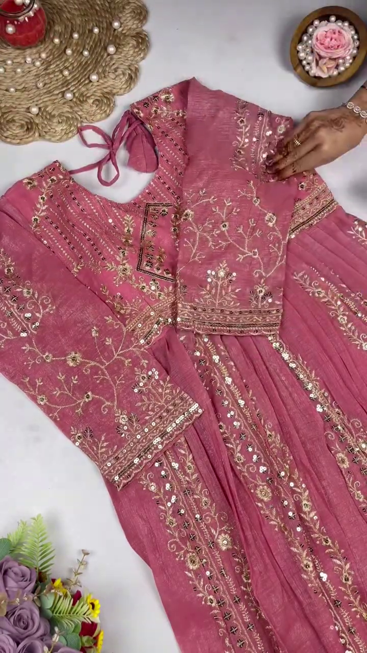 Jewel-Toned Georgette Anarkali Set with Ornate Zari and Sequin Bodice - Image 5
