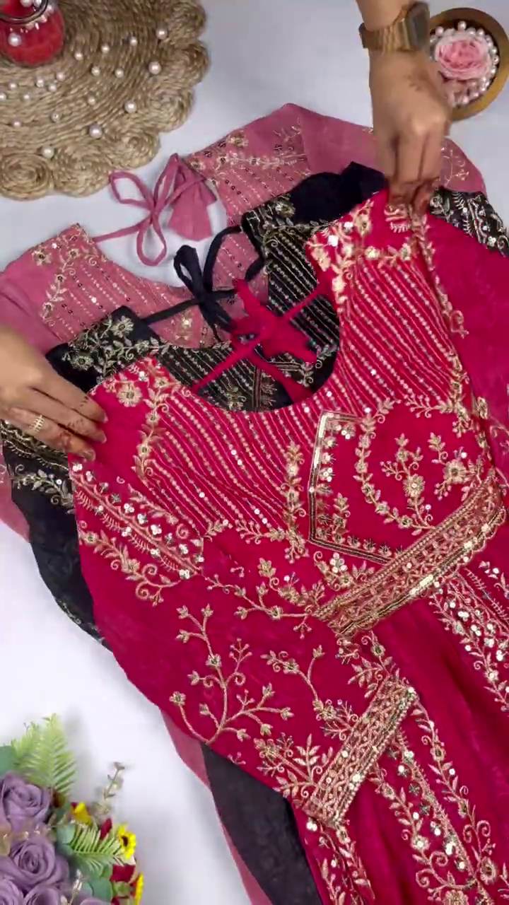 Jewel-Toned Georgette Anarkali Set with Ornate Zari and Sequin Bodice - Image 2