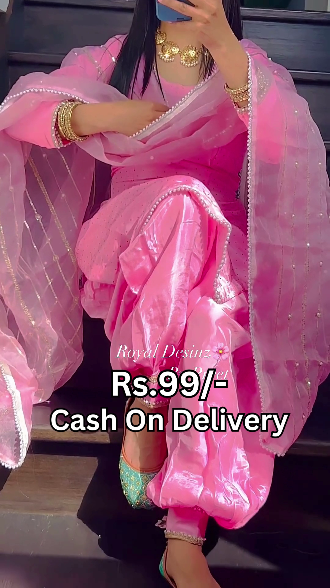 Rose Blush Silk Patiala Suit with Pearl-Bordered Dupatta