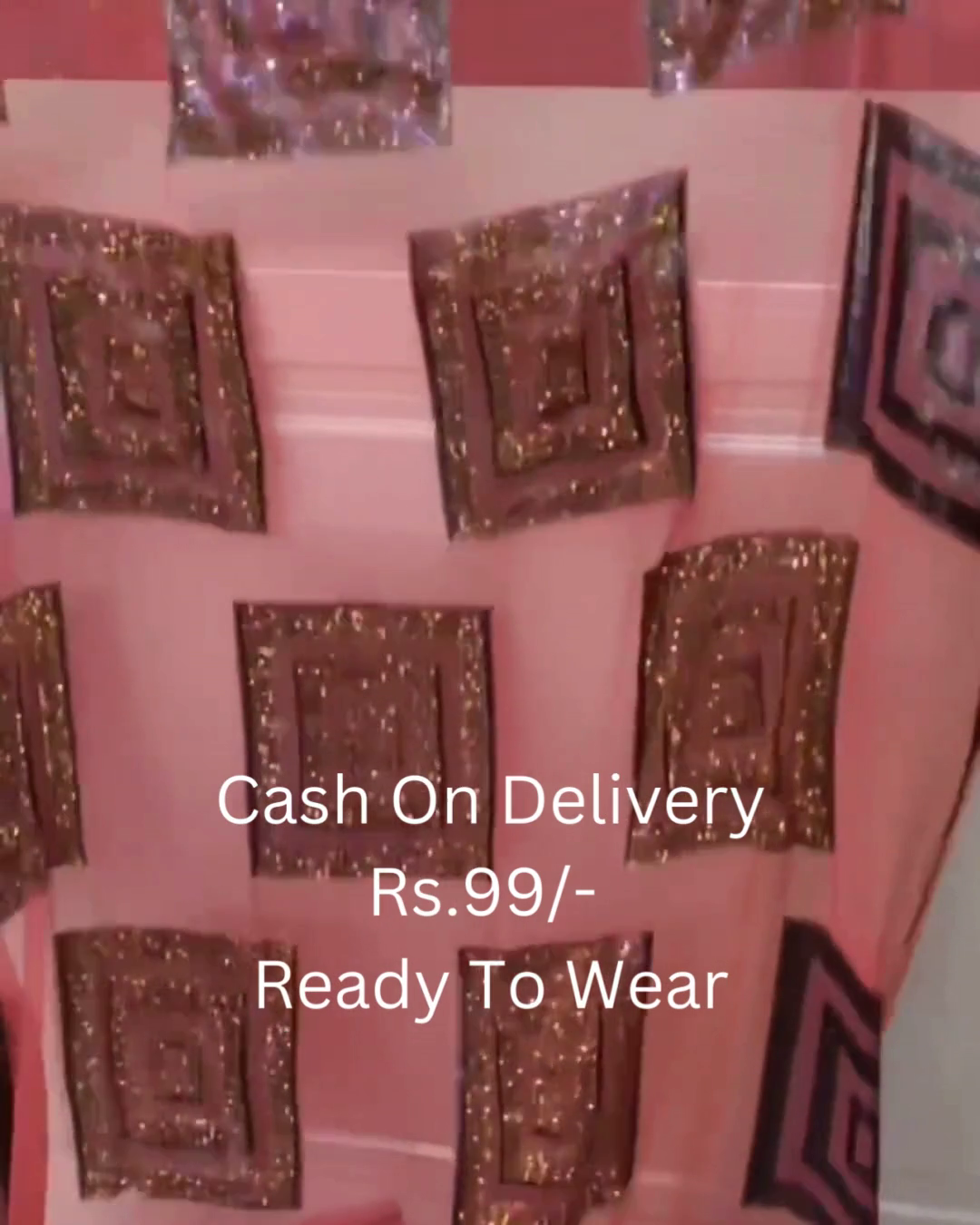 Coral Sunset Shimmer Saree with Crystal Geometric Borders - Image 2