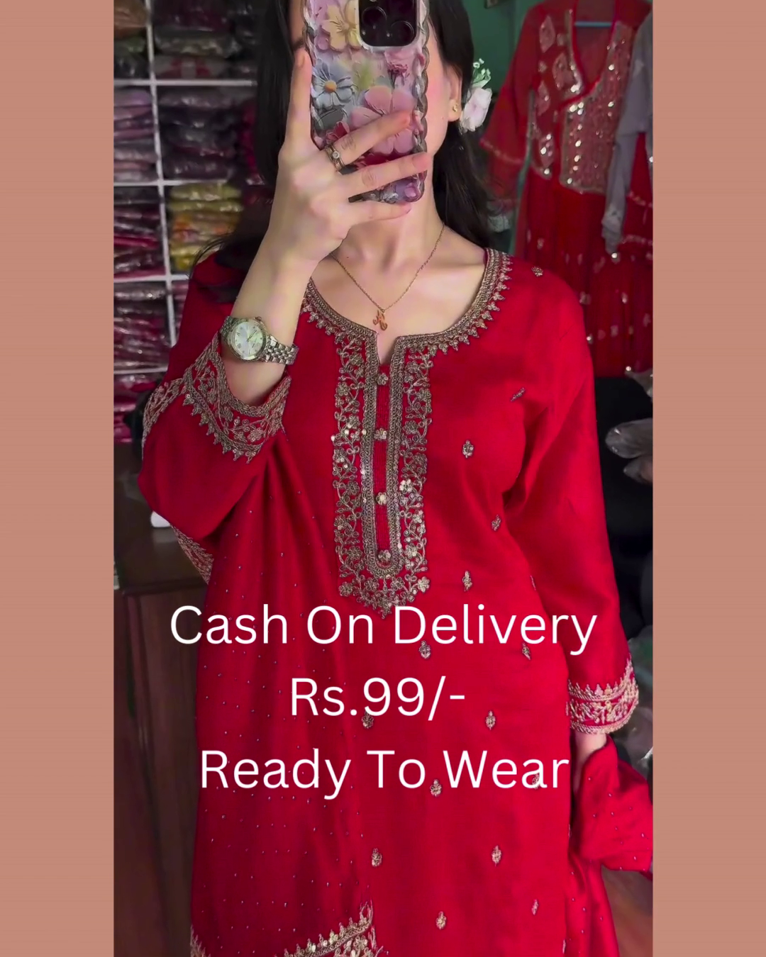 Royal Crimson Silk Suit with Zardosi Artistry