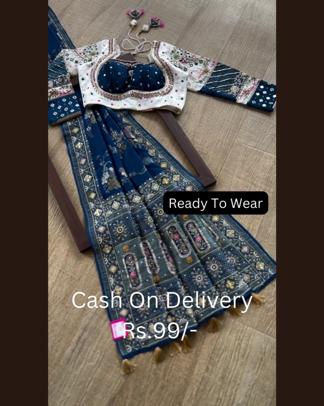 Royal Indigo Silk Saree with Sun-Motif Artistry - Image 2