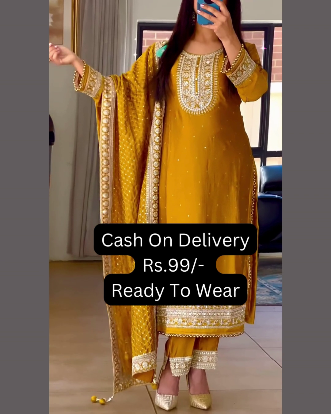 Sun-Drenched Mustard Silk Suit with Ornate Zardosi Borders