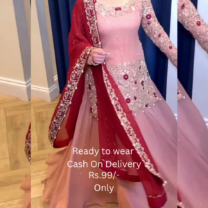 Rose Blush Bridal Sharara with Crimson Contrast
