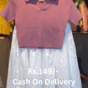 Casual Chic: Mauve Polo Crop Top & Eyelet Midi Skirt