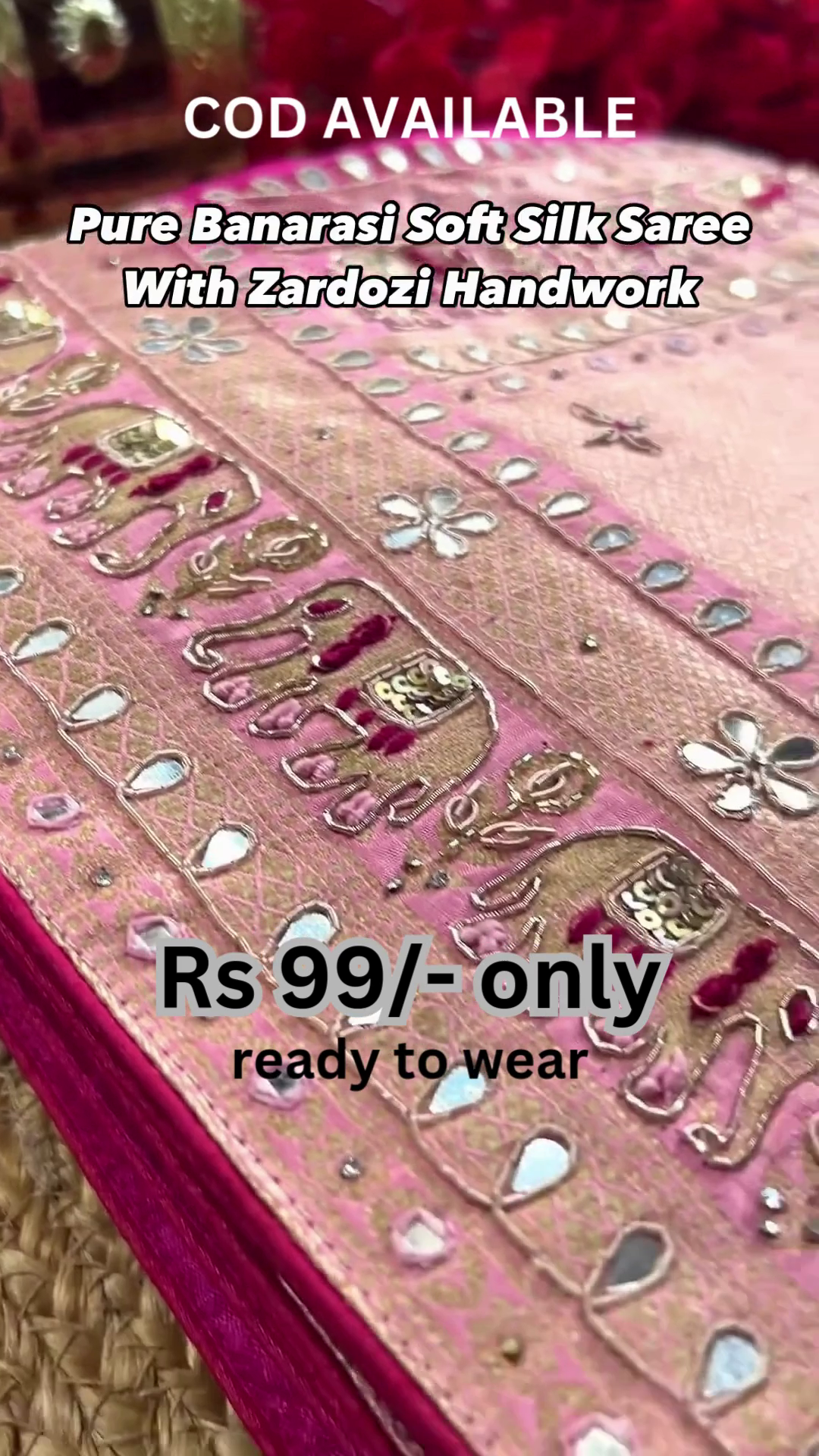 Heritage Splendor: Pure Banarasi Soft Silk Saree with Zardozi Work