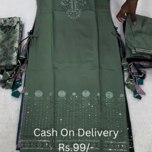 Sage Serenity: Embroidered Straight Suit Set