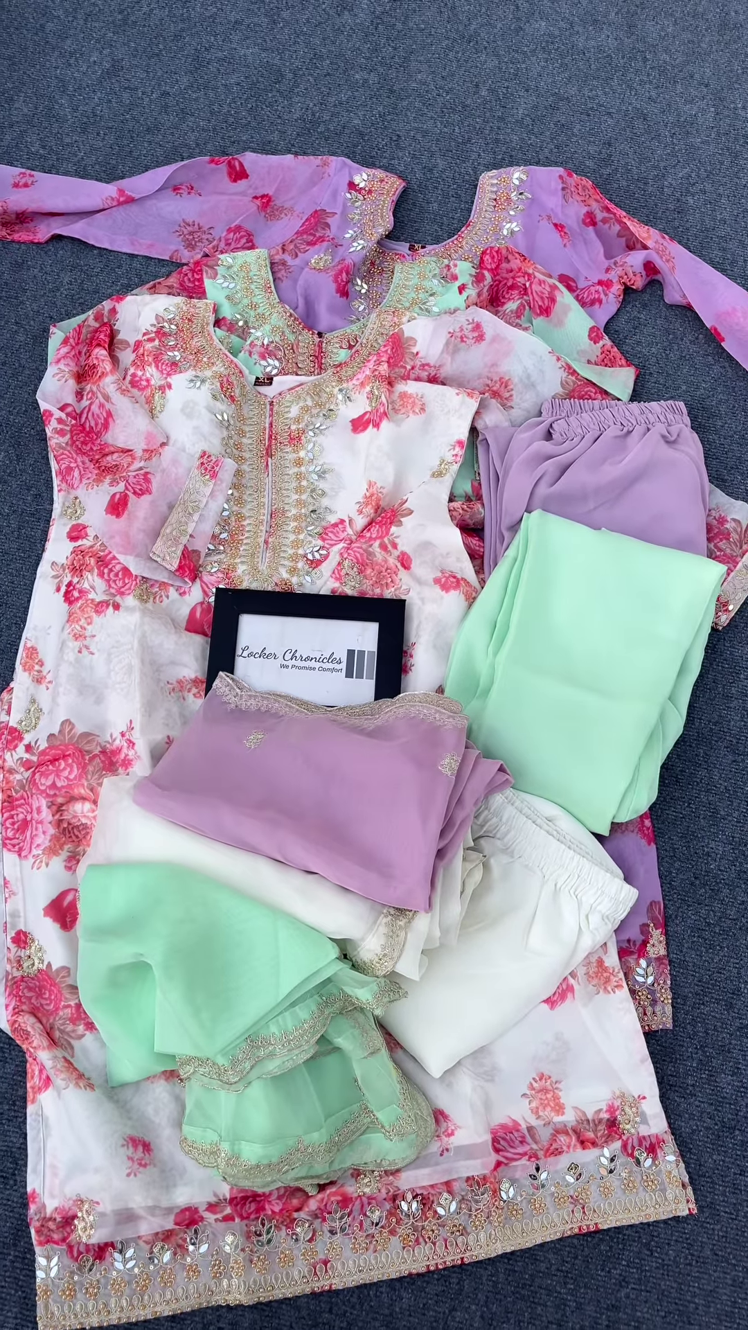 Lavender Floral Printed Kurti with Golden Embroidery – Festive & Ethnic Wear for Women - Image 4