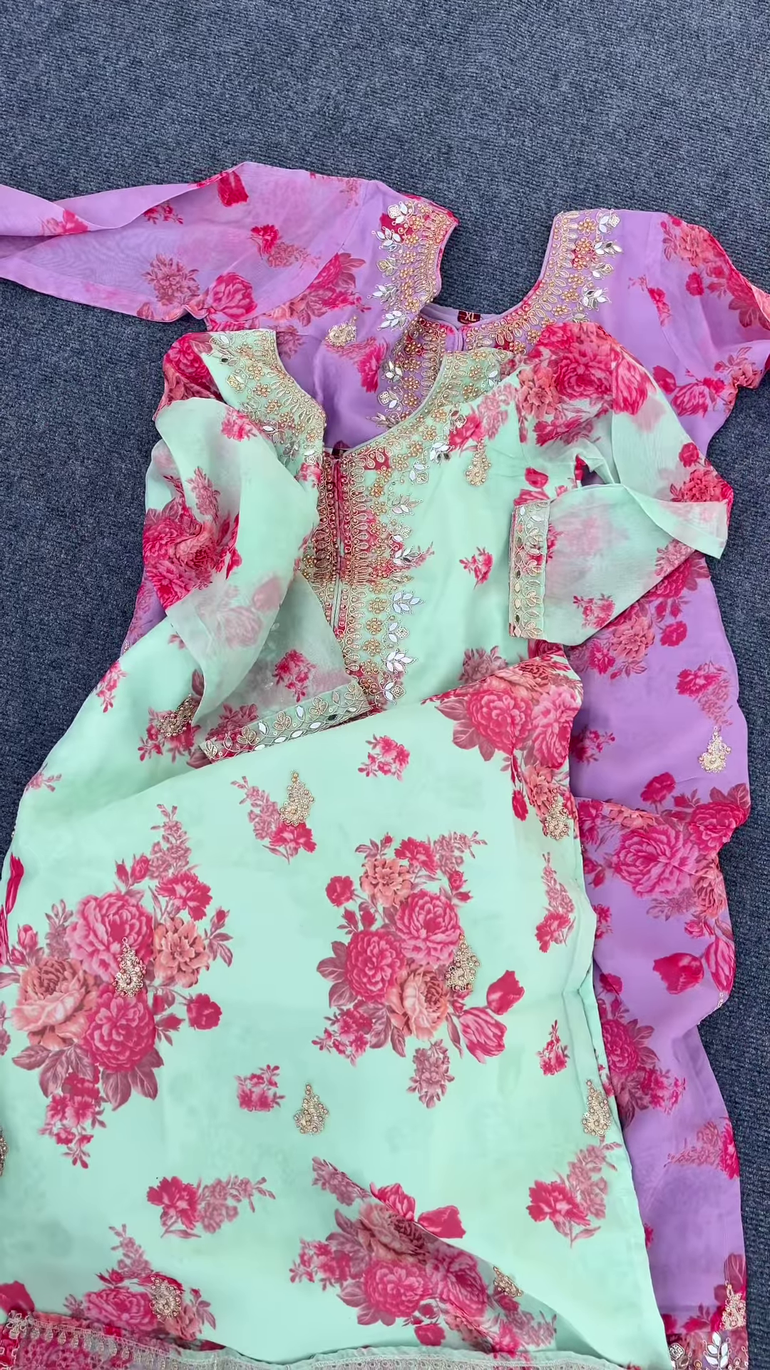 Lavender Floral Printed Kurti with Golden Embroidery – Festive & Ethnic Wear for Women - Image 3