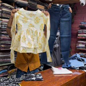 Black Floral Peplum Top with White Straight Pants – Chic Casual Co-Ord Set for Everyday Elegance