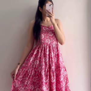 Elegant Printed Tiered Dress for Women - Stylish Maroon & White Midi Dress - Available in 6 Colors