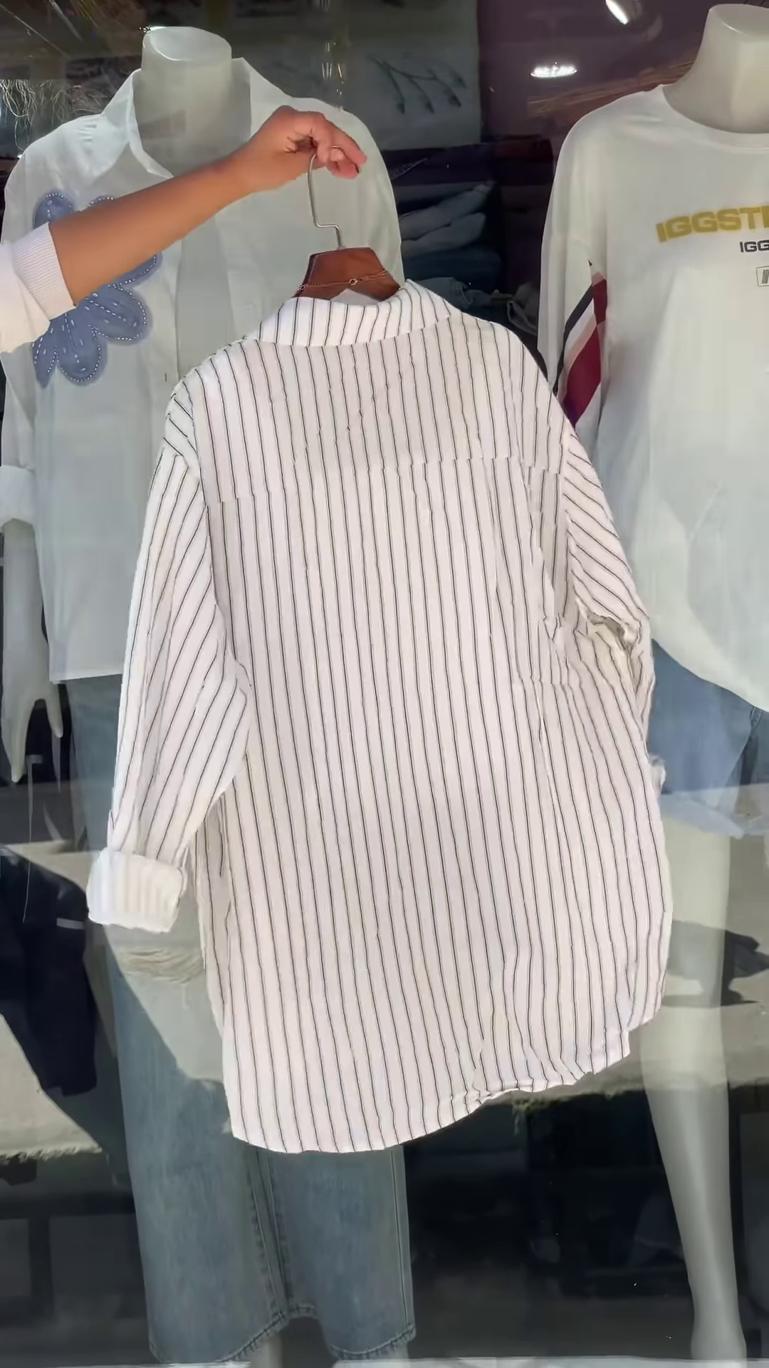 Women’s Statement Layered Streetwear Ensemble – Floral Print Shirt, Bold Sleeve Tee & Striped Button-Up - Image 2