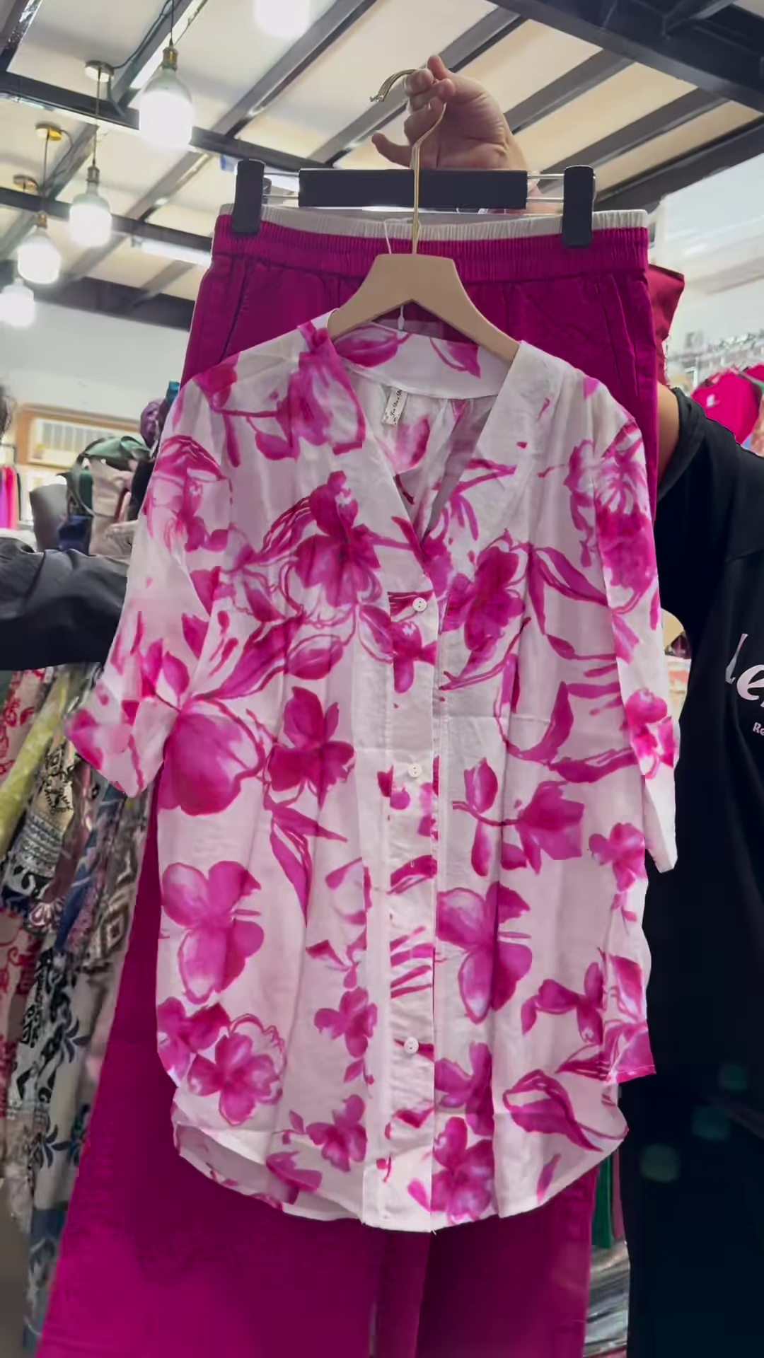 Unisex Geometric Print Button-Up Shirt with Solid Green Skirt – Contemporary Streetwear Fusion - Image 6