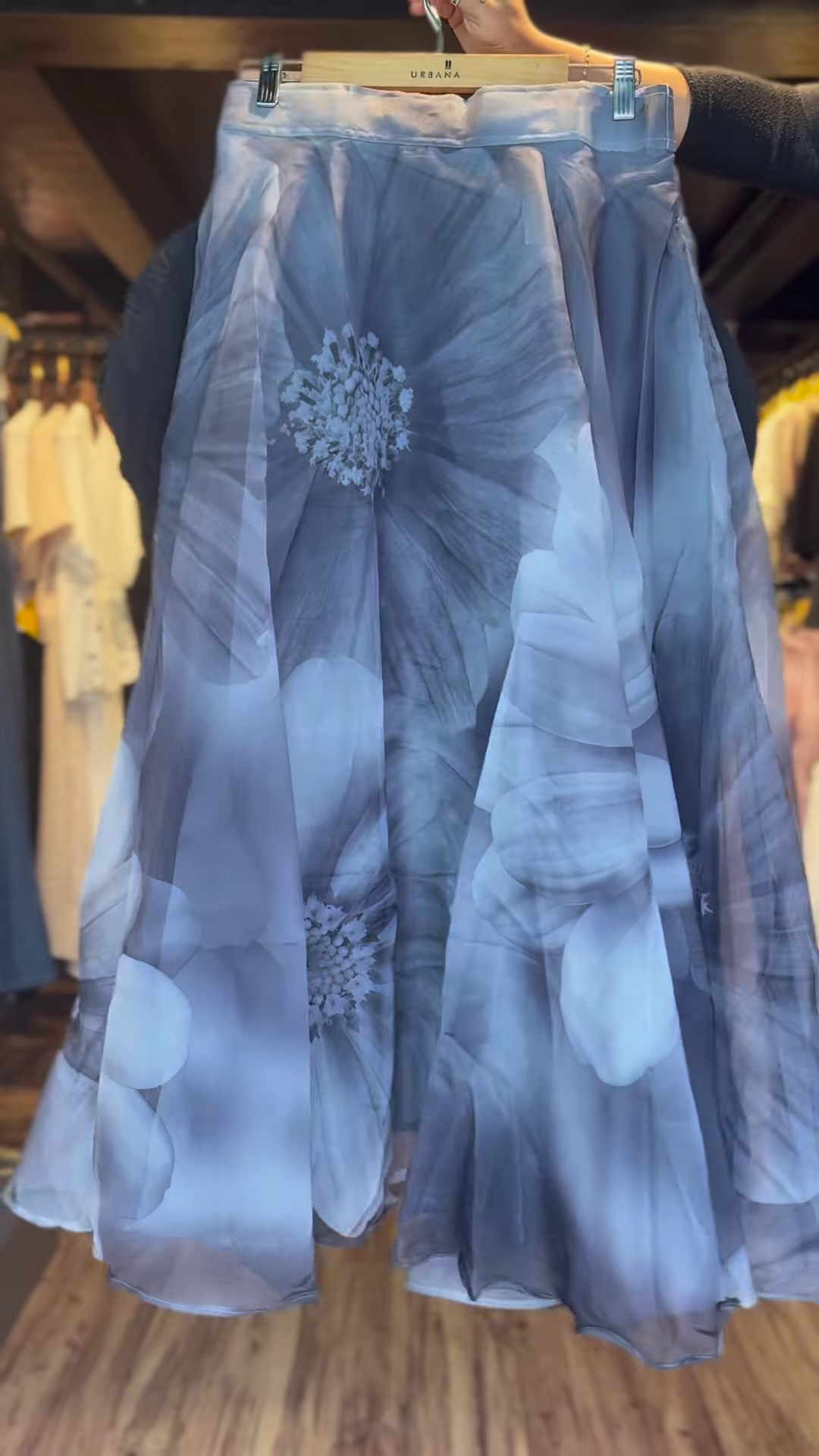 Women’s Black Textured Top with Gray Floral Sheer Skirt – Contemporary Boutique Layered Look - Image 2