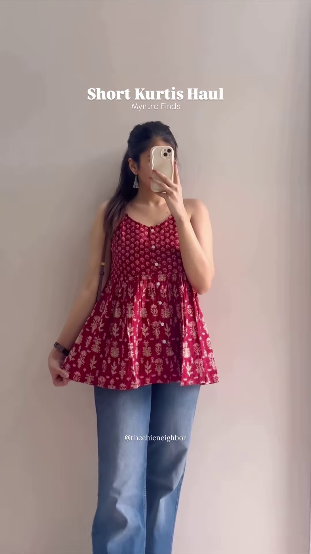 Women’s Black Short Kurti with White Threadwork & Light Blue Jeans – Casual Ethnic Streetwear Edit - Image 4