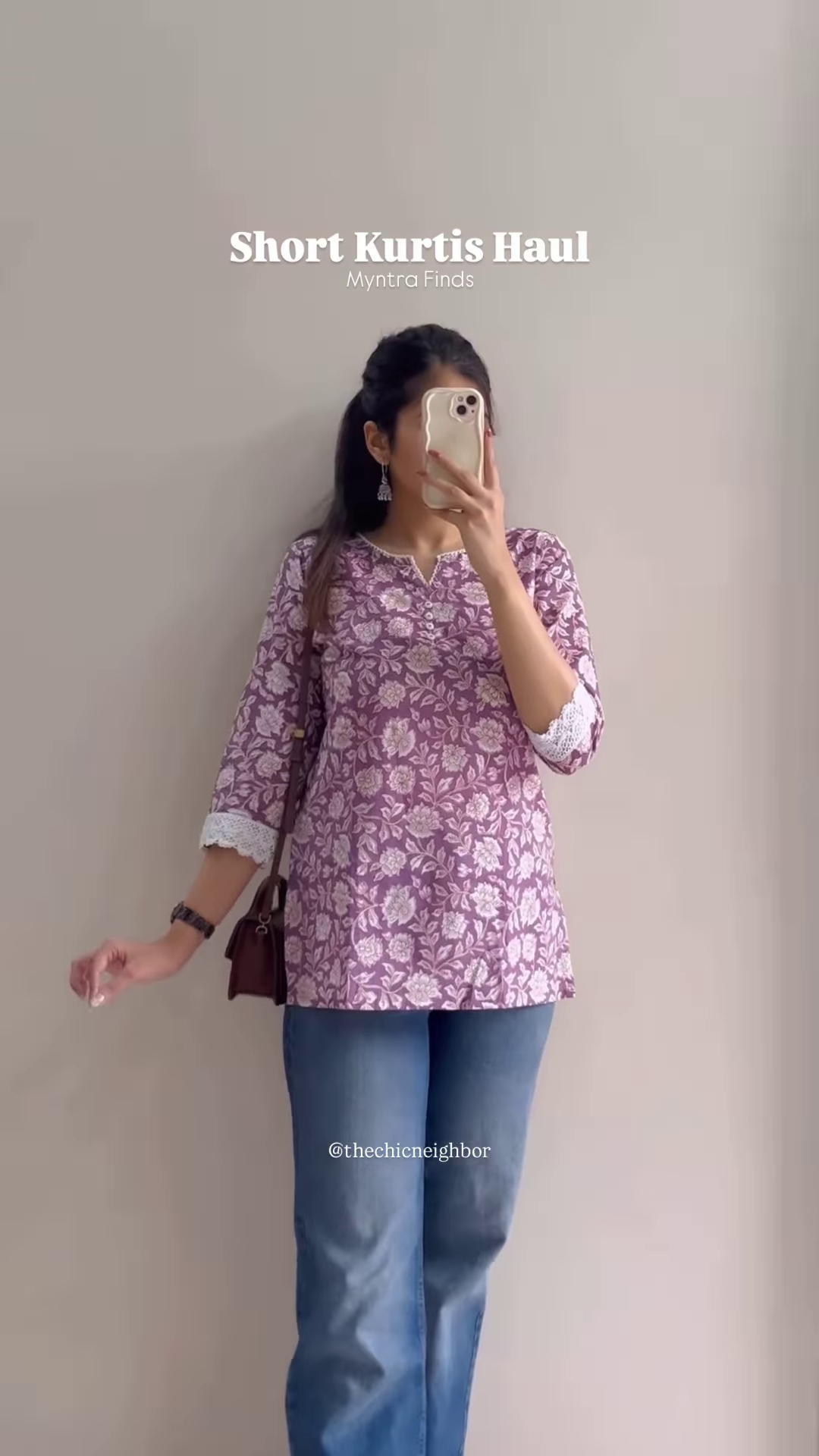 Women’s Black Short Kurti with White Threadwork & Light Blue Jeans – Casual Ethnic Streetwear Edit - Image 2