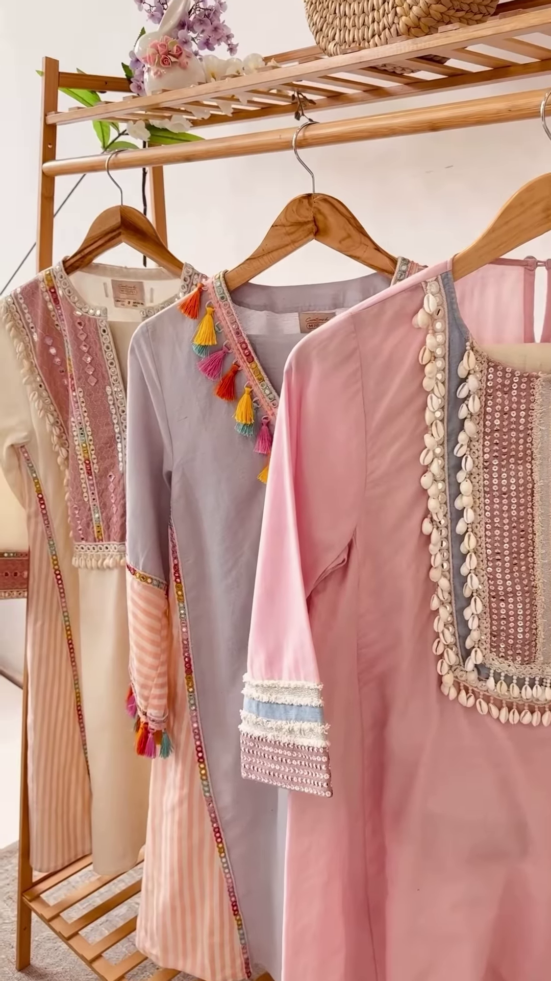 Women’s Baby Pink Beaded Kurti with Shell Accents – Premium Embroidered Ethnicwear for Boutique Collections - Image 3