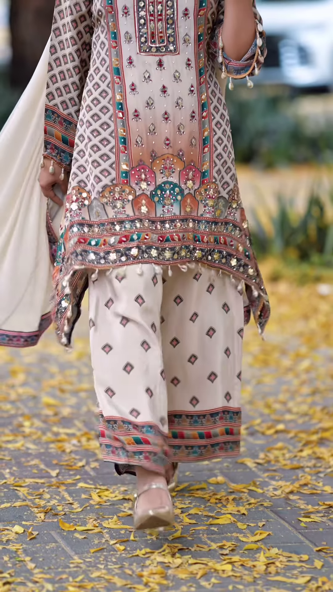 Elegant Printed Kurti with Mirror Embellishments and Coordinating Palazzo Pants - Image 2