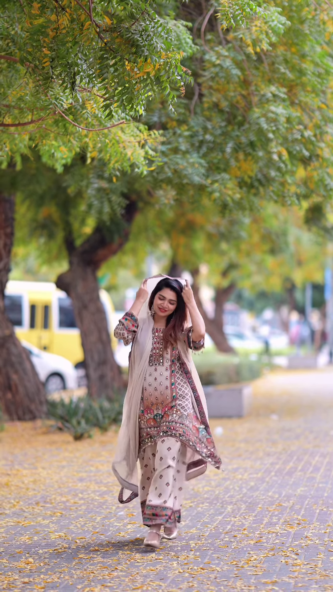 Elegant Printed Kurti with Mirror Embellishments and Coordinating Palazzo Pants - Image 3