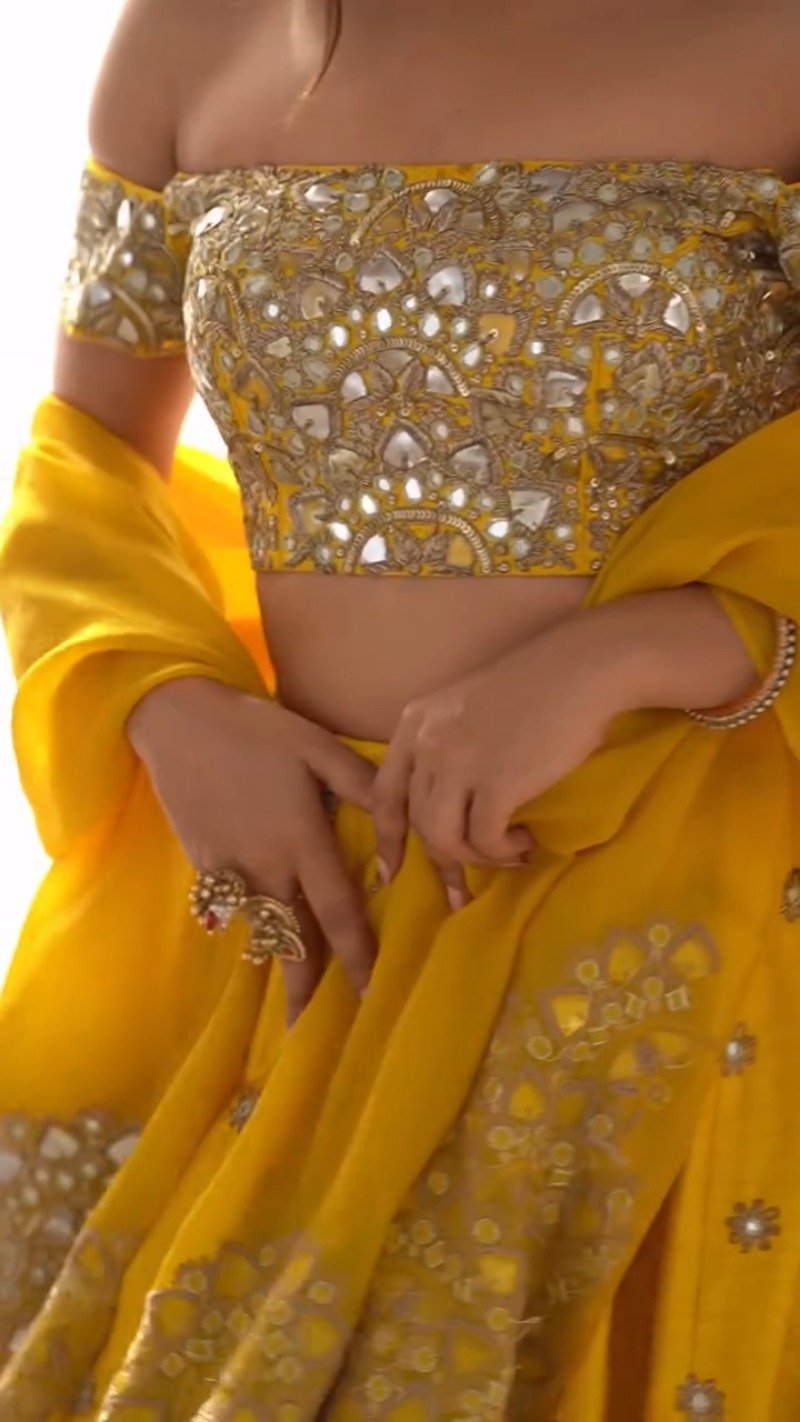 Radiant Sunlight Off-Shoulder Mirror Work Lehenga Set - Image 2