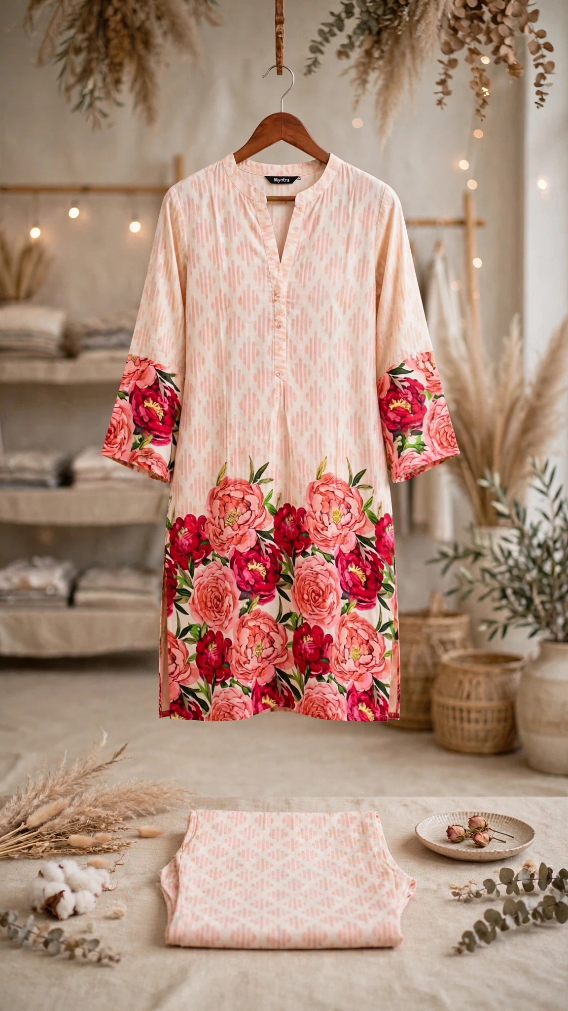 Artisanal Embroidered Kurta & Trouser Set – Available in Warm Beige, Serene Lavender, Classic Monochrome, & Floral Cream - Image 11