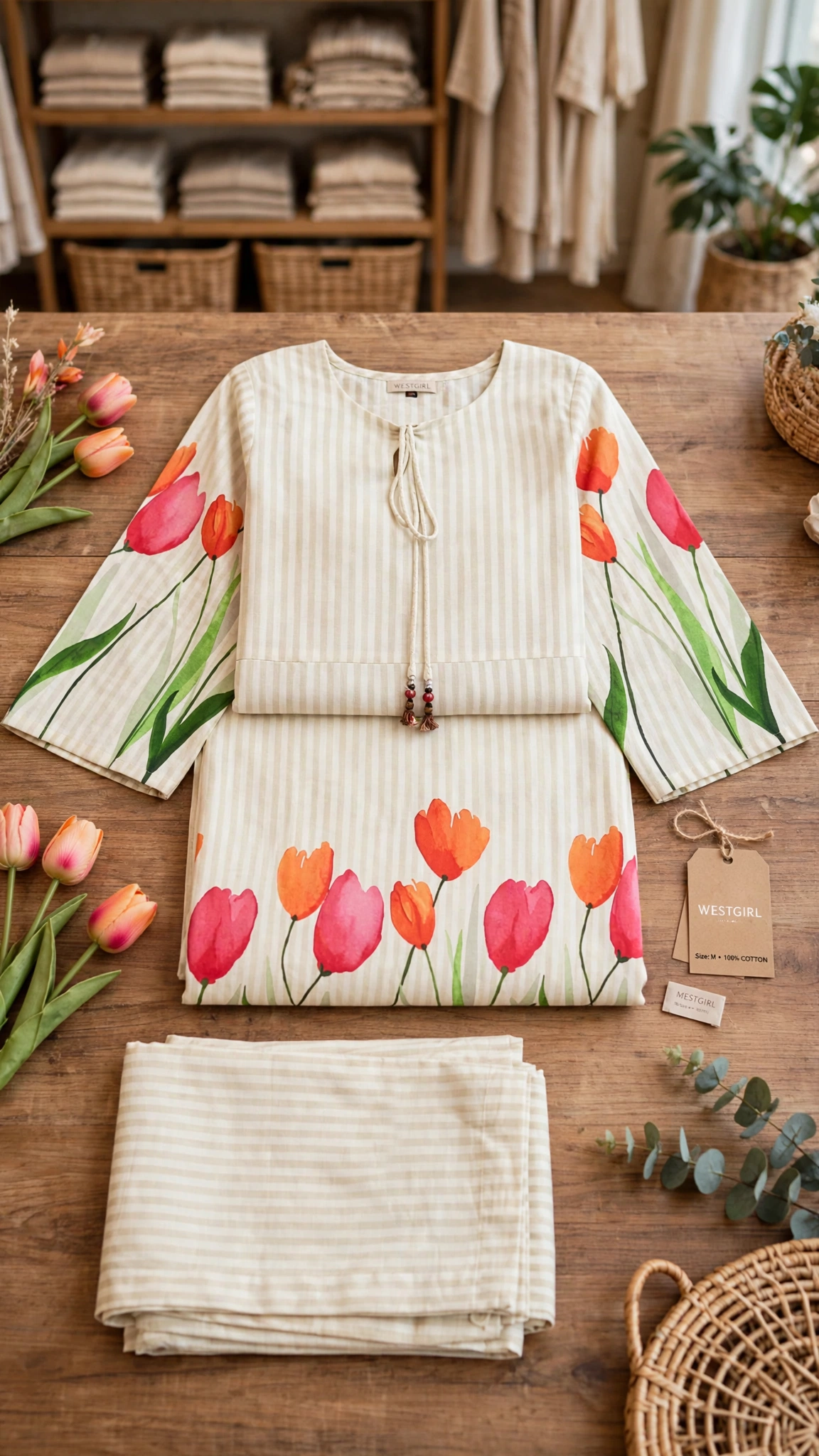 Artisanal Embroidered Kurta & Trouser Set – Available in Warm Beige, Serene Lavender, Classic Monochrome, & Floral Cream - Image 10