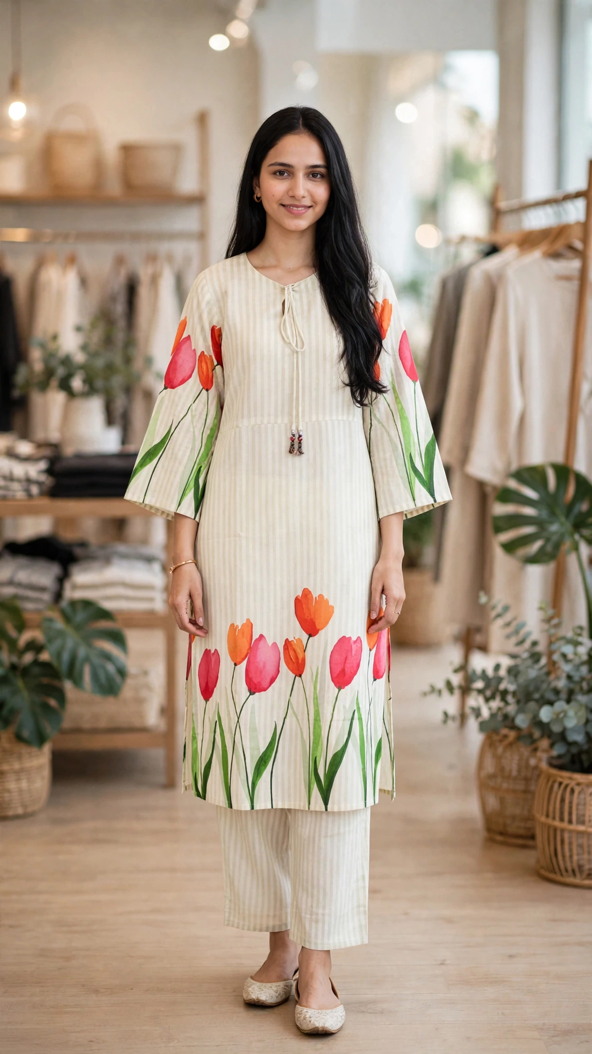 Artisanal Embroidered Kurta & Trouser Set – Available in Warm Beige, Serene Lavender, Classic Monochrome, & Floral Cream