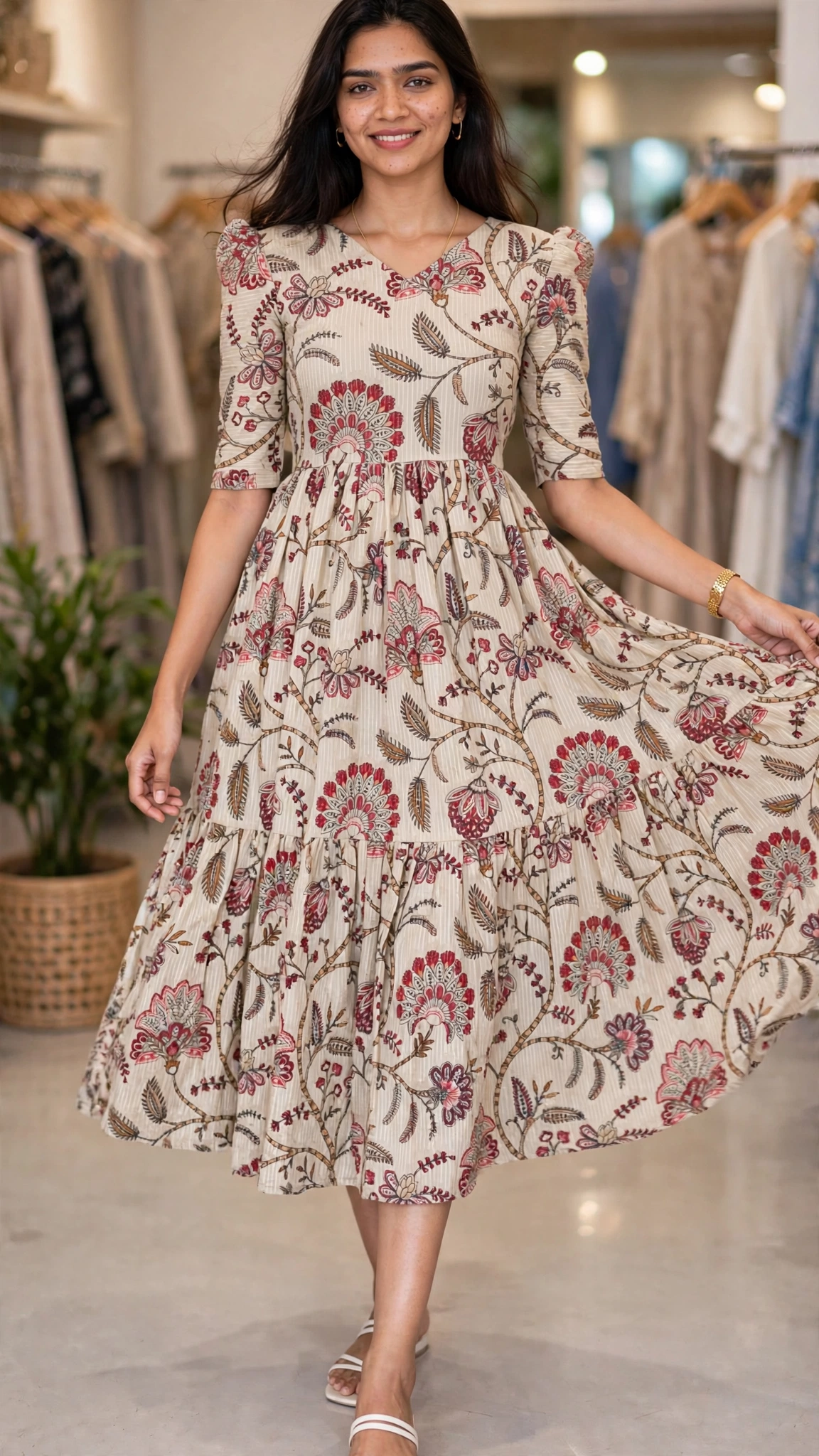 Timeless Floral Pleated Midi Dress – Available in Midnight Navy, Earthy Beige, Mint Green & Soft Coral - Image 4
