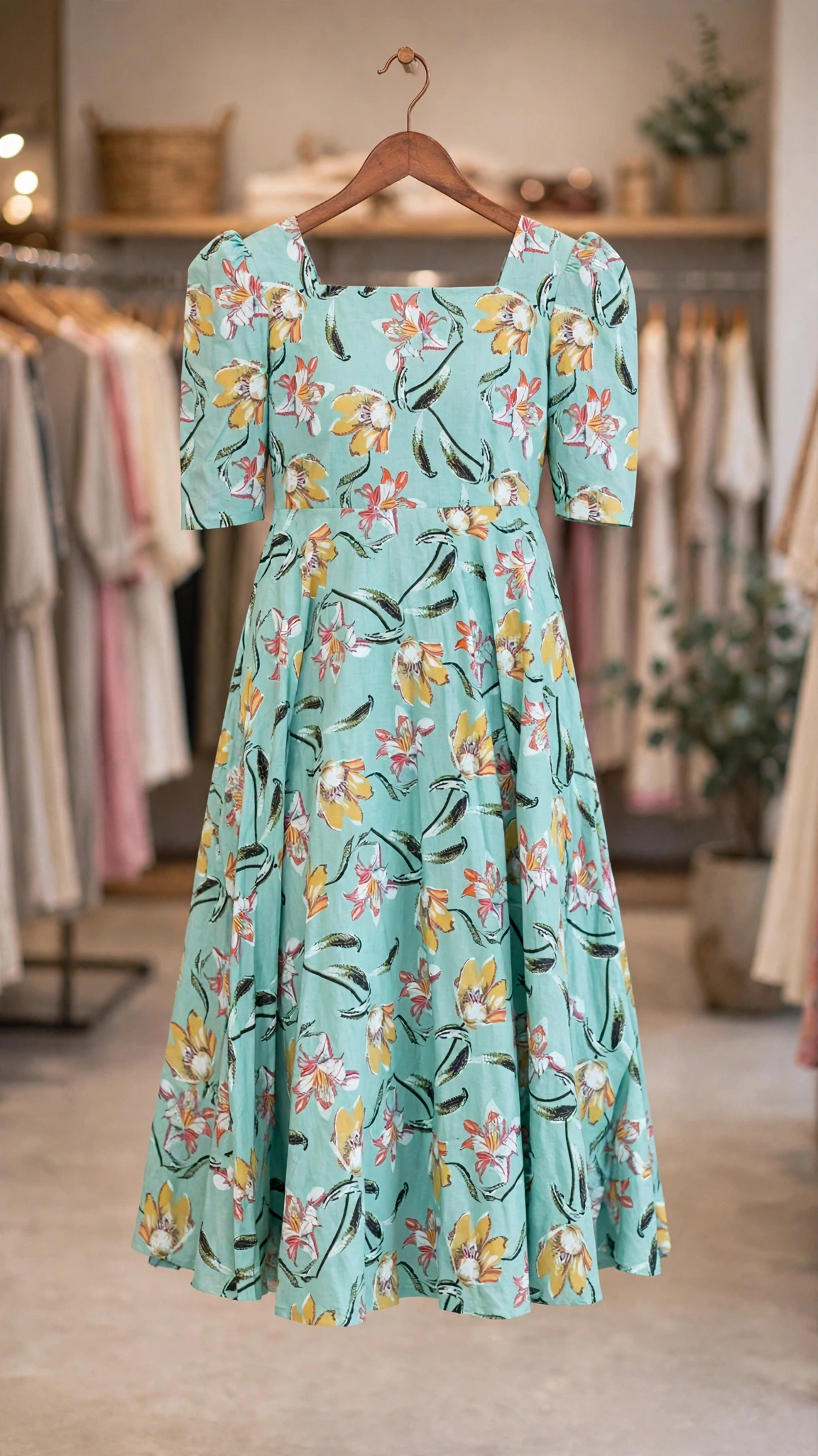 Timeless Floral Pleated Midi Dress – Available in Midnight Navy, Earthy Beige, Mint Green & Soft Coral - Image 5