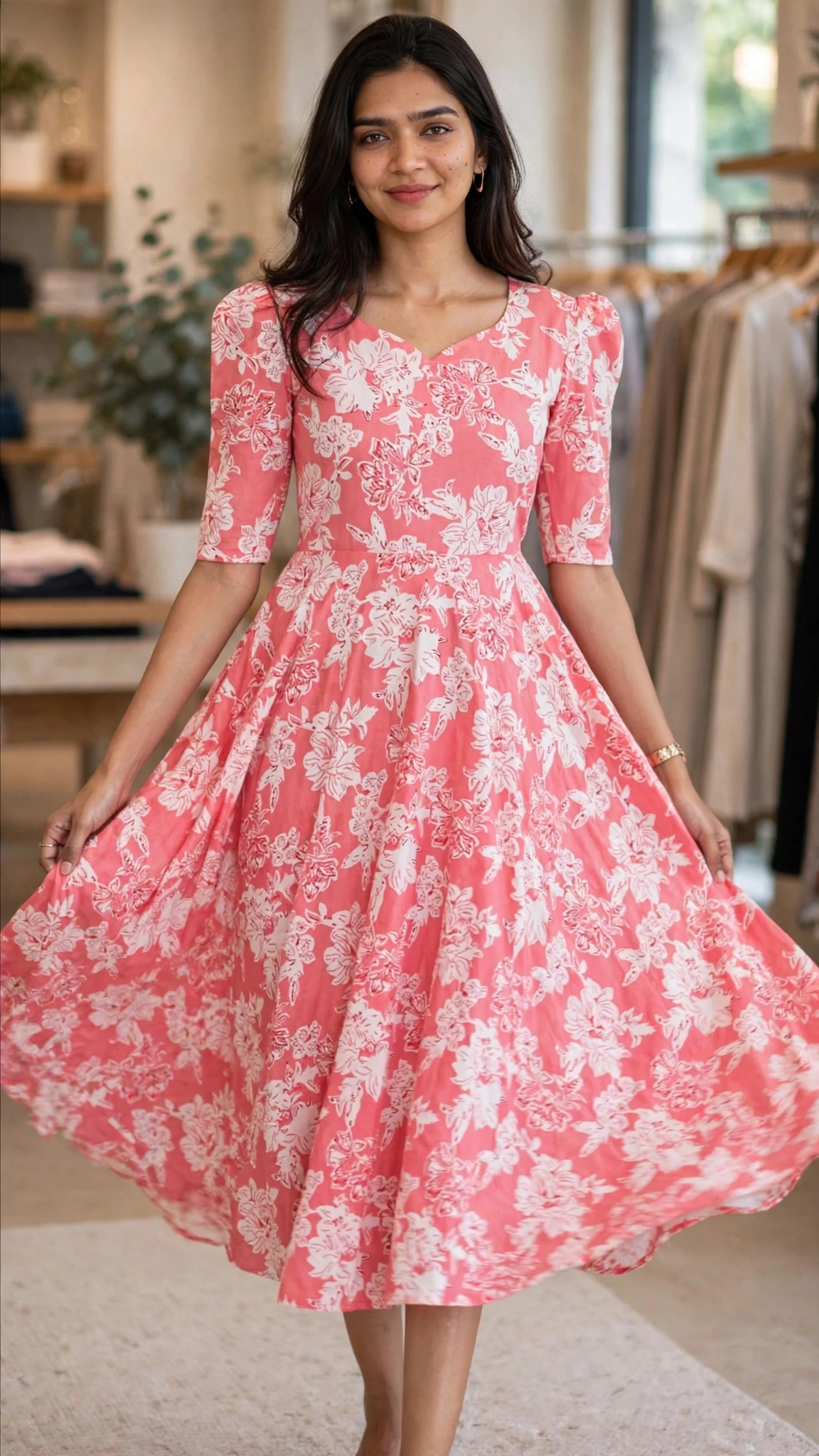 Timeless Floral Pleated Midi Dress – Available in Midnight Navy, Earthy Beige, Mint Green & Soft Coral - Image 8