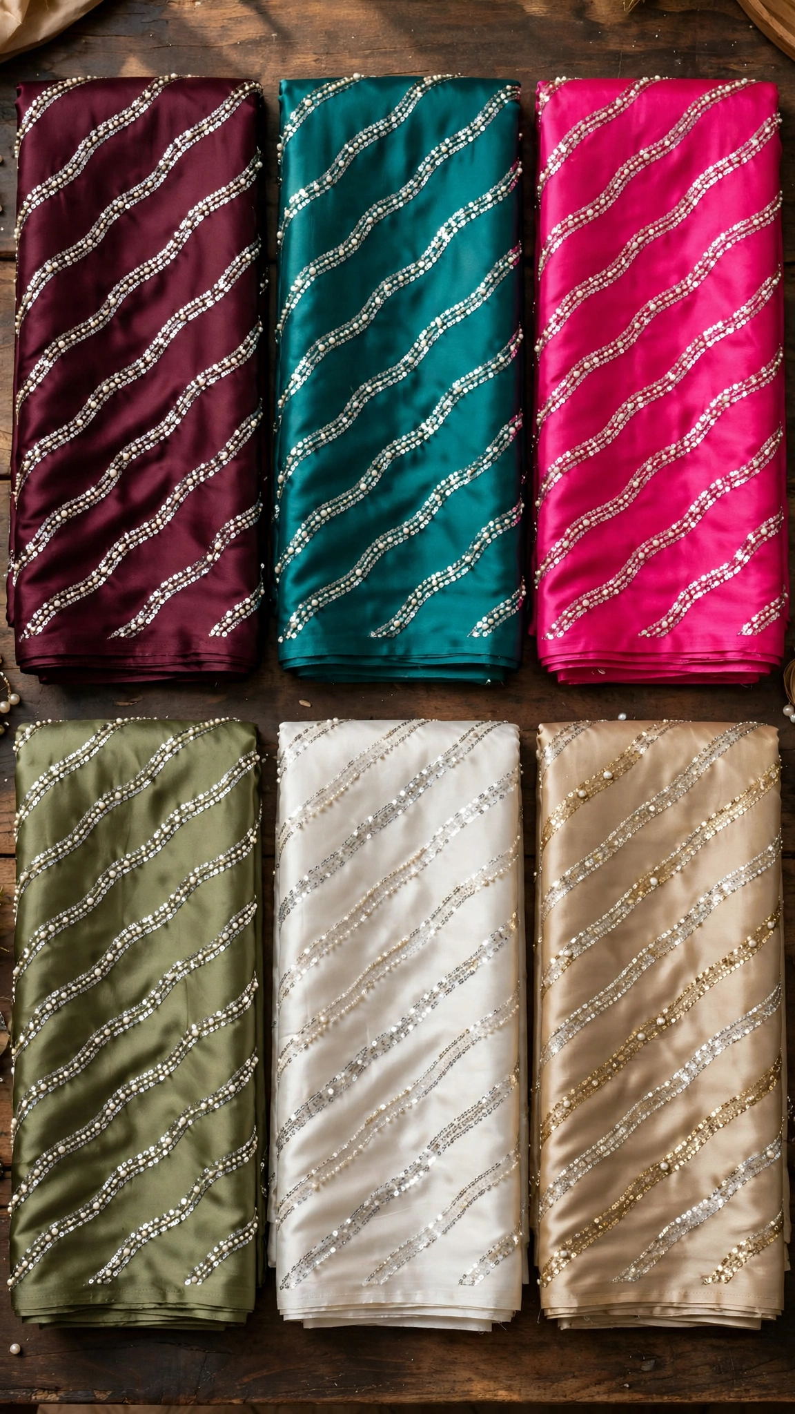 Enchanting Sequinned Chiffon Saree with Diagonal Embellishments – Available in Wine, Emerald, Champagne, Olive & Fuchsia - Image 6