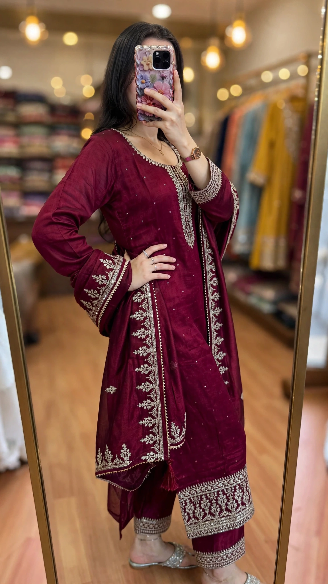 Royal Burgundy Silk Embroidered Kurta Set with Dupatta