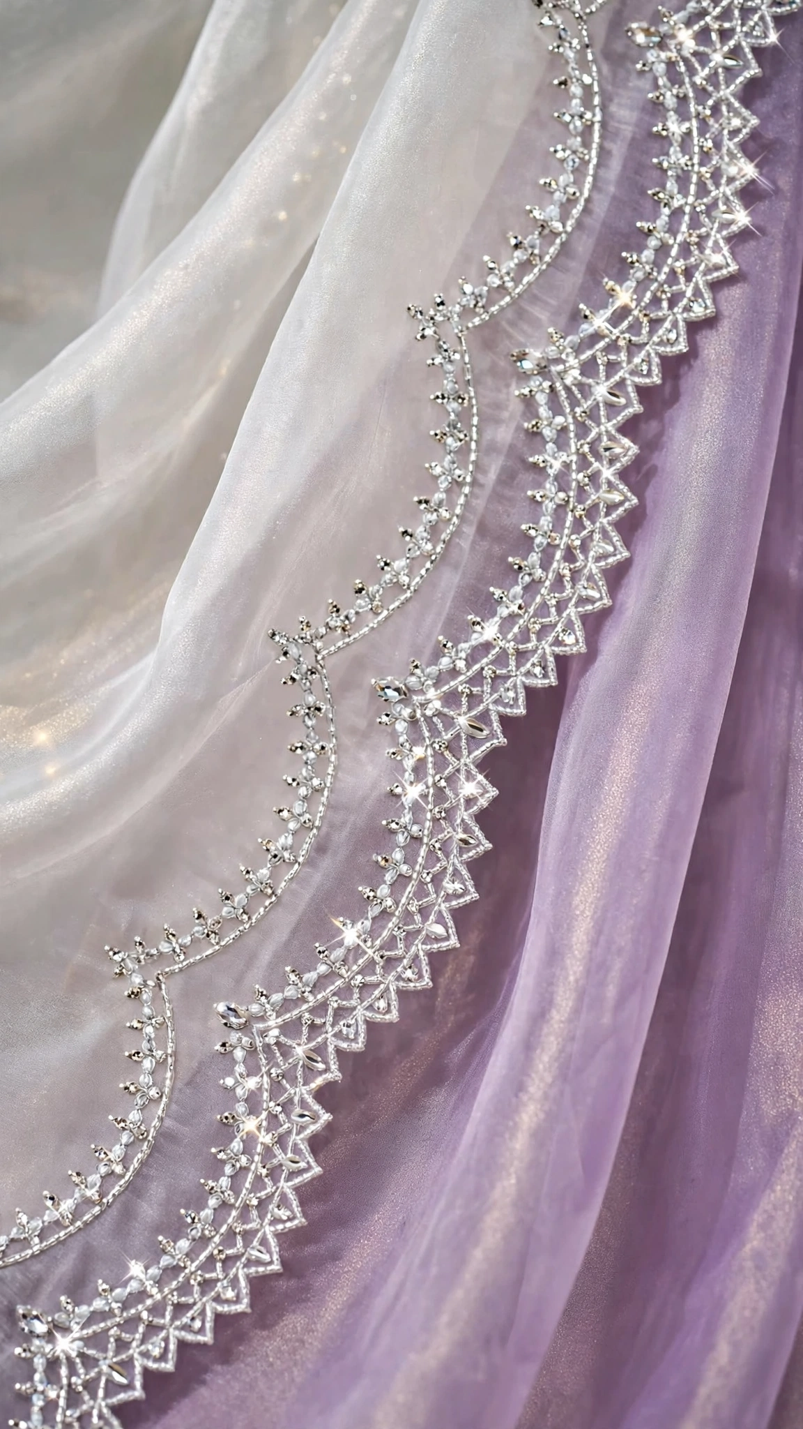 Ethereal Silver-Embellished Organza Saree – Available in Pristine White & Lilac Mist - Image 3