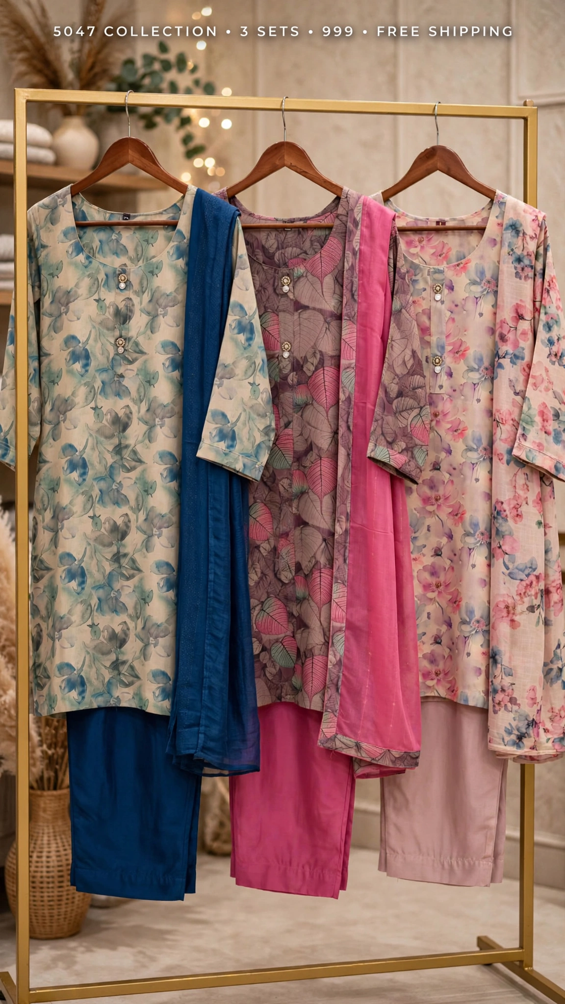 Elegant Floral Printed Kurta Set with Dupatta – Available in Teal, Beige, Brown, Light Blue, Lavender & Maroon - Image 9